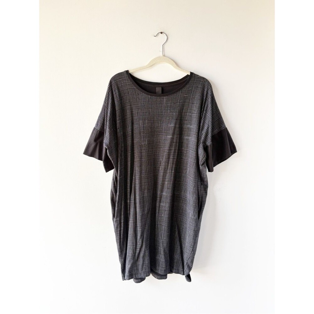 Kowtow Organic Cotton Grid Print Oversized Tunic Dress Pockets Black XS